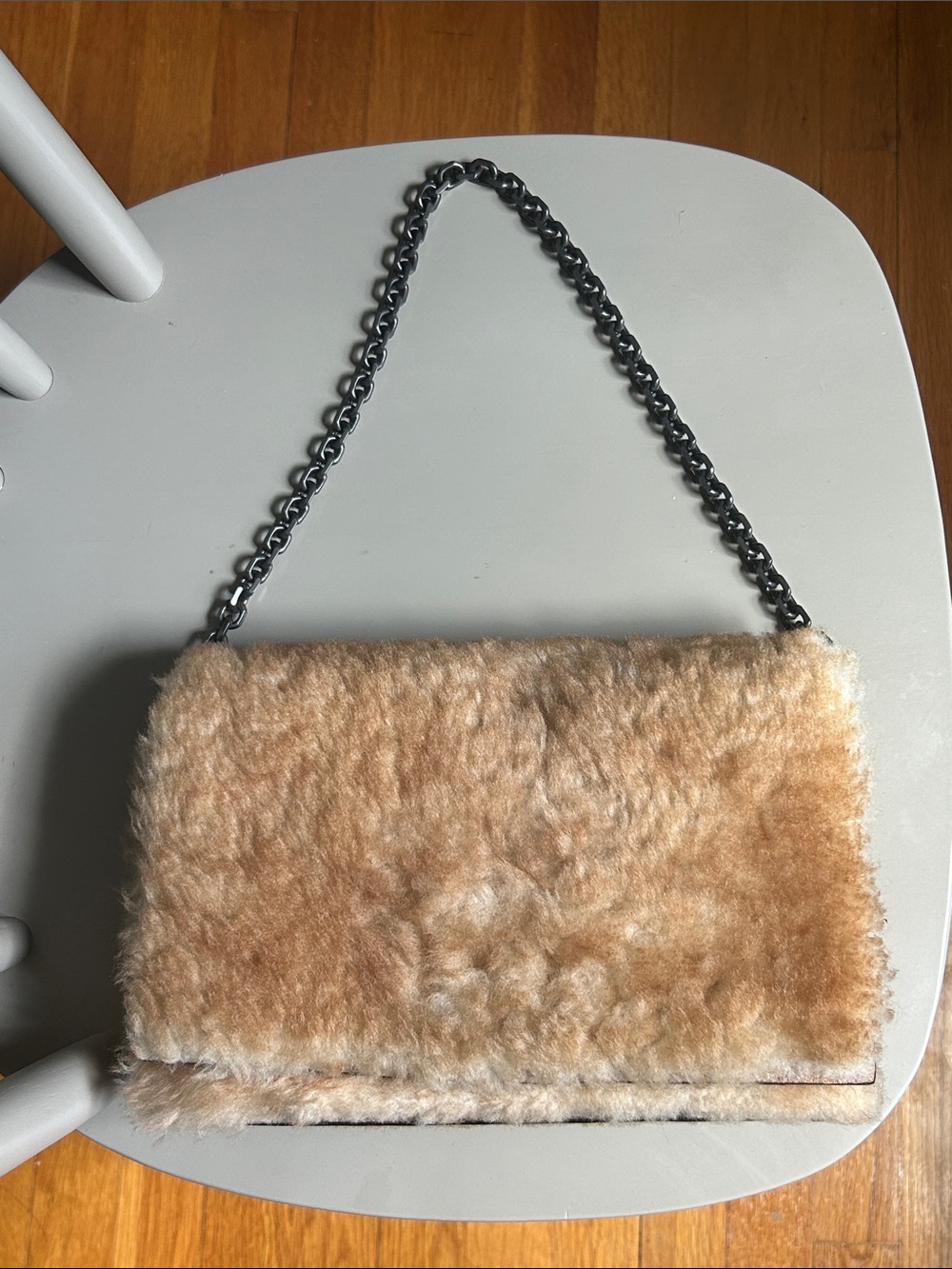 Calvin Klein collection shearling lambskin chain bag/clutch